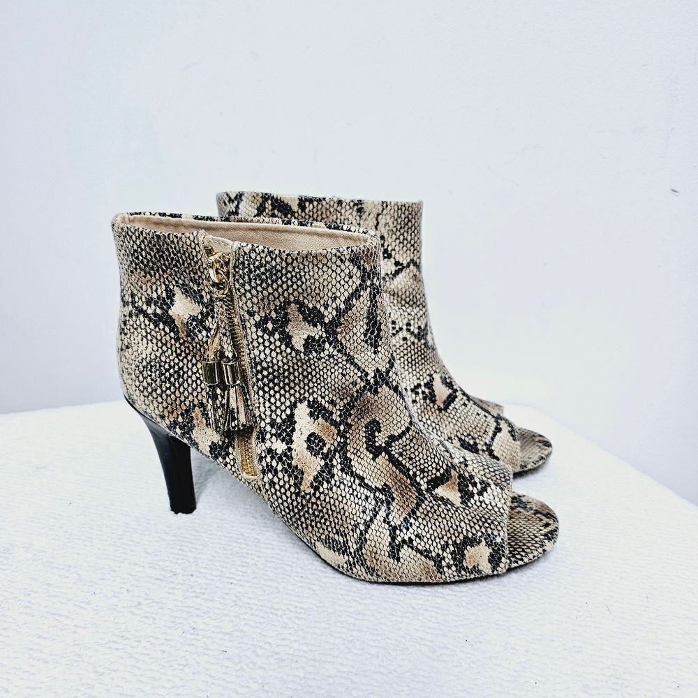 Torrid Snake Print Open Toe Heeled Booties 9.5 Wi… - image 7